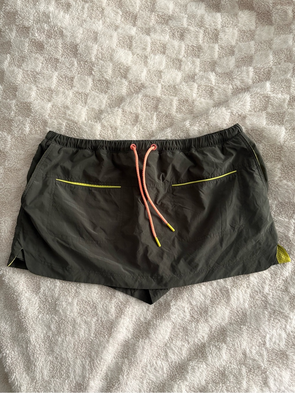 FP Movement by Free People Olive Green Mini Skort with Neon Accents